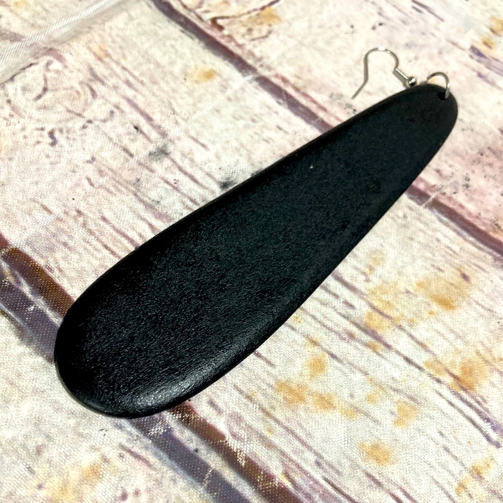 Black long wooden earrings